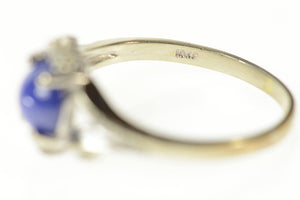 10K Retro Syn. Blue Star Sapphire Diamond Ring Size 8 White Gold