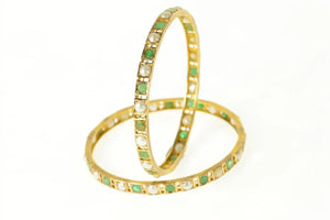 14K Victorian Emerald Classic Statement Bangle Bracelet 7.75" Yellow Gold