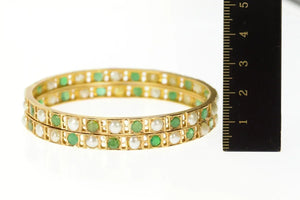 14K Victorian Emerald Classic Statement Bangle Bracelet 7.75" Yellow Gold