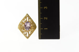 14K Oval Amethyst Ornate Filigree Statement Ring Size 5.5 Yellow Gold
