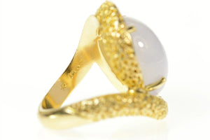 14K Pale Blue Agate Cabochon Swirl Statement Ring Size 7 Yellow Gold