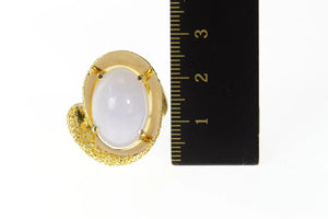 14K Pale Blue Agate Cabochon Swirl Statement Ring Size 7 Yellow Gold