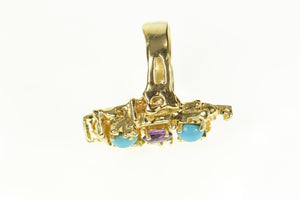 14K Turquoise Peridot Amethyst Abstract Cocktail Ring Size 7 Yellow Gold
