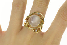 Load image into Gallery viewer, 14K Retro Ornate Moonstone Diamond Statement Ring Size 6.25 Yellow Gold