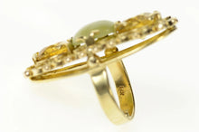Load image into Gallery viewer, 14K Ornate Citrine Jadeite Filigree Statement Ring Size 6.5 Yellow Gold