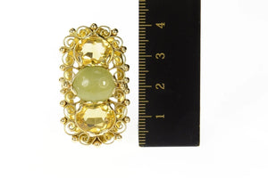 14K Ornate Citrine Jadeite Filigree Statement Ring Size 6.5 Yellow Gold