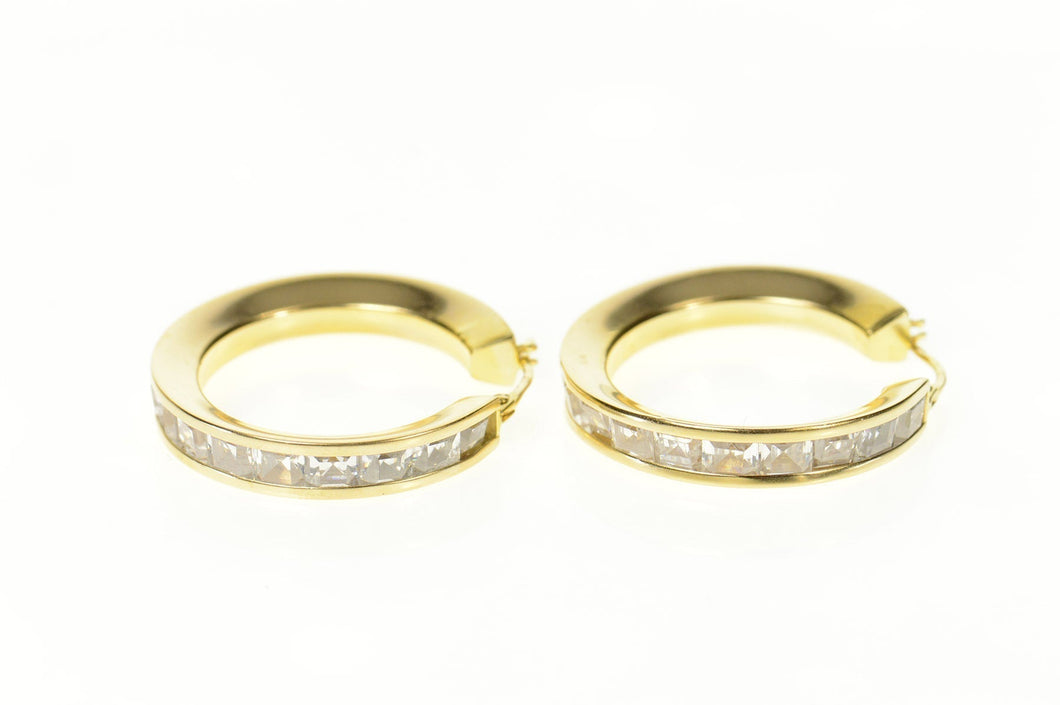 14K Princess Cubic Zirconia Statement Hoop Earrings Yellow Gold