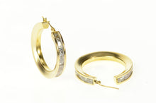 Load image into Gallery viewer, 14K Princess Cubic Zirconia Statement Hoop Earrings Yellow Gold