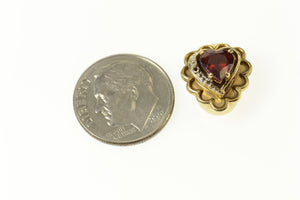 10K Victorian Ornate Garnet Heart Slide Bracelet Charm/Pendant Yellow Gold