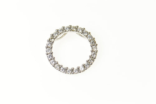 14K Round Cubic Zirconia Circle Classic Journey Pendant White Gold