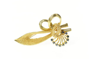 14K Retro Sapphire Ornate Bow Knot Statement Pendant Yellow Gold