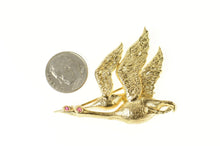 Load image into Gallery viewer, 14K Ruby Eyed Canadian Geese Flying Ornate Pin/Brooch Yellow Gold