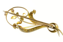 Load image into Gallery viewer, 9K Victorian Ornate Seed Pearl Floral Vine Pin/Brooch Yellow Gold