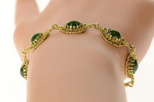 Load image into Gallery viewer, 14K Elaborate Ornate Retro Nephrite Filigree Bracelet 6.75&quot; Yellow Gold