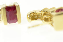 Load image into Gallery viewer, 14K Emerald Cut Ruby Diamond Semi Hoop Stud Earrings Yellow Gold