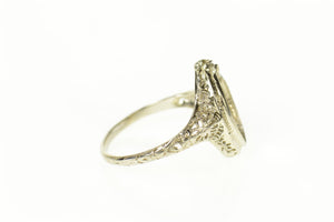 14K Ornate Marquise Art Deco Filigree Setting Ring Size 6.5 White Gold