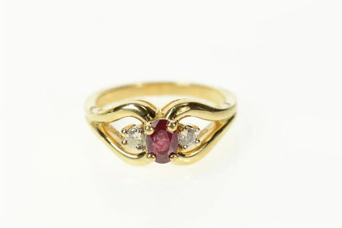 14K Oval Ruby Diamond Accent Engagement Ring Size 6.75 Yellow Gold