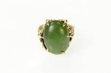 Load image into Gallery viewer, 14K Retro Ornate Nephrite Cabochon Floral Ring Size 6.5 Yellow Gold