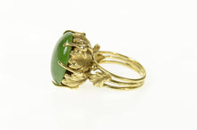 Load image into Gallery viewer, 14K Retro Ornate Nephrite Cabochon Floral Ring Size 6.5 Yellow Gold