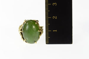 14K Retro Ornate Nephrite Cabochon Floral Ring Size 6.5 Yellow Gold