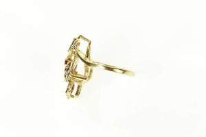 14K Ornate Garnet Elaborate Cluster Chevron Ring Size 6 Yellow Gold