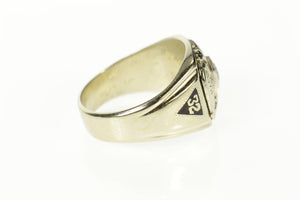 18K Art Deco Masonic 0.21 Ct Diamond Men's Ring Size 10 White Gold