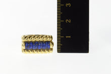 Load image into Gallery viewer, 14K Retro Carved Lapis Lazuli Squared Rope Ring Size 5.25 Yellow Gold