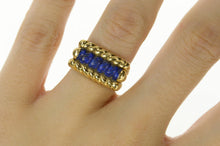 Load image into Gallery viewer, 14K Retro Carved Lapis Lazuli Squared Rope Ring Size 5.25 Yellow Gold