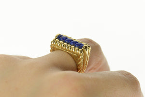 14K Retro Carved Lapis Lazuli Squared Rope Ring Size 5.25 Yellow Gold