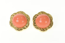 Load image into Gallery viewer, 14K Retro Puffy Syn. Coral Flower Scalloped Clip Earrings Yellow Gold