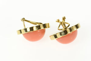 14K Retro Puffy Syn. Coral Flower Scalloped Clip Earrings Yellow Gold