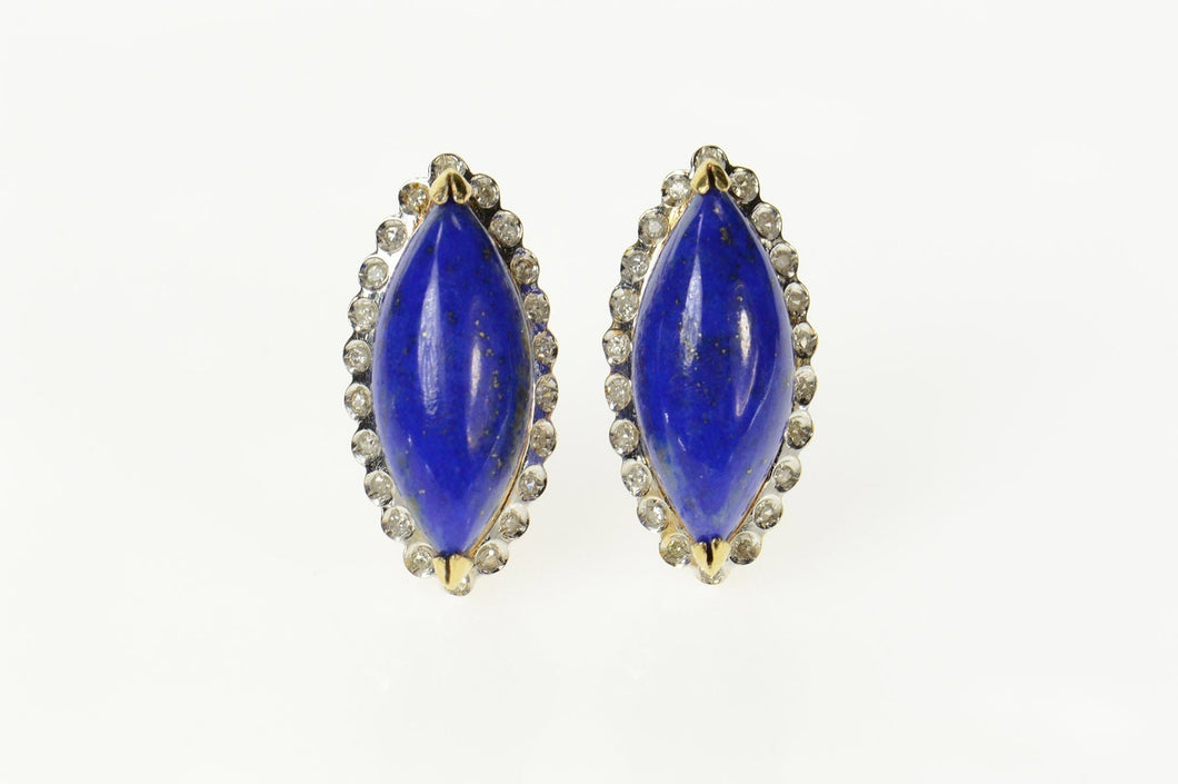 14K Lapis Lazuli Diamond Halo French Clip Earrings Yellow Gold