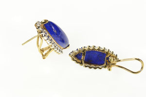 14K Lapis Lazuli Diamond Halo French Clip Earrings Yellow Gold