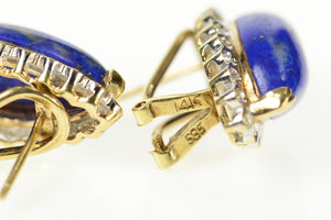 14K Lapis Lazuli Diamond Halo French Clip Earrings Yellow Gold
