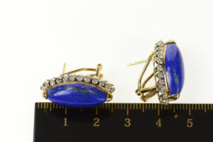 14K Lapis Lazuli Diamond Halo French Clip Earrings Yellow Gold