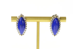 14K Lapis Lazuli Diamond Halo French Clip Earrings Yellow Gold