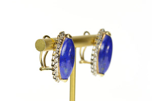 14K Lapis Lazuli Diamond Halo French Clip Earrings Yellow Gold