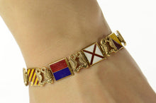 Load image into Gallery viewer, 14K I Love You Signal Flag Enamel Sea Horse Bracelet 7.25&quot; Yellow Gold