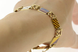 14K I Love You Signal Flag Enamel Sea Horse Bracelet 7.25" Yellow Gold