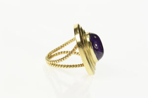 14K Ornate Amethyst Cabochon Retro Cocktail Ring Size 5.25 Yellow Gold