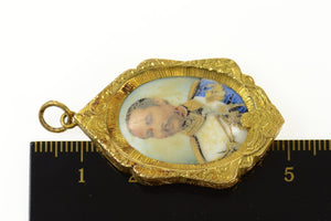 22K Victorian Hand Painted King Rama V Ceramic Pendant Yellow Gold
