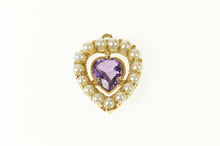 Load image into Gallery viewer, 14K Heart Amethyst Pearl Halo Retro Classic Pendant Yellow Gold