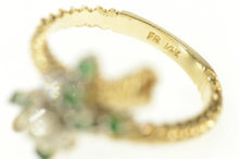 Load image into Gallery viewer, 14K Retro Emerald Diamond Cluster Bypass Ring Size 6.5 Yellow Gold