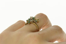 Load image into Gallery viewer, 14K Retro Emerald Diamond Cluster Bypass Ring Size 6.5 Yellow Gold
