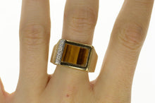 Load image into Gallery viewer, 14K Men&#39;s Squared Tiger&#39;s Eye Diamond Statement Ring Size 14 Yellow Gold