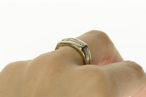 14K Men's Squared Classic Diamond Wedding Band Ring Size 8.25 White Gold