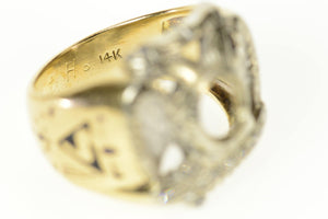 14K Masonic Diamond Eagle Ornate 6.0mm Setting Ring Size 9 Yellow Gold