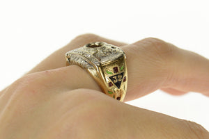 14K Masonic Diamond Eagle Ornate 6.0mm Setting Ring Size 9 Yellow Gold