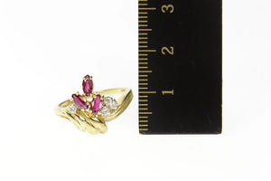 14K Marquise Ruby Diamond Cluster Ornate Ring Size 6.5 Yellow Gold