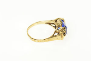 10K 1930's Ornate Sim. Sapphire Scroll Statement Ring Size 4.25 Yellow Gold